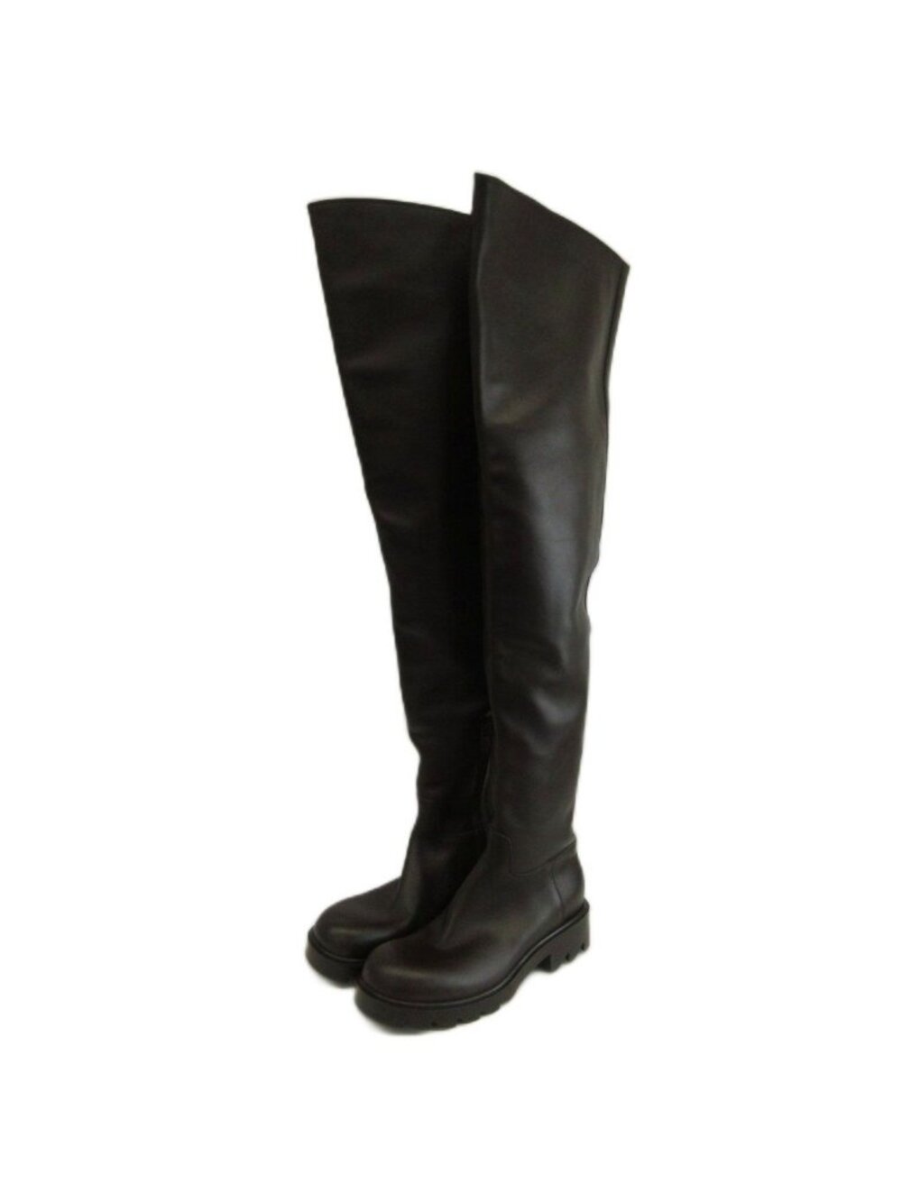 Bottega Veneta Lug Boots Thigh High Long Knee Leather Round Toe Dark Brown